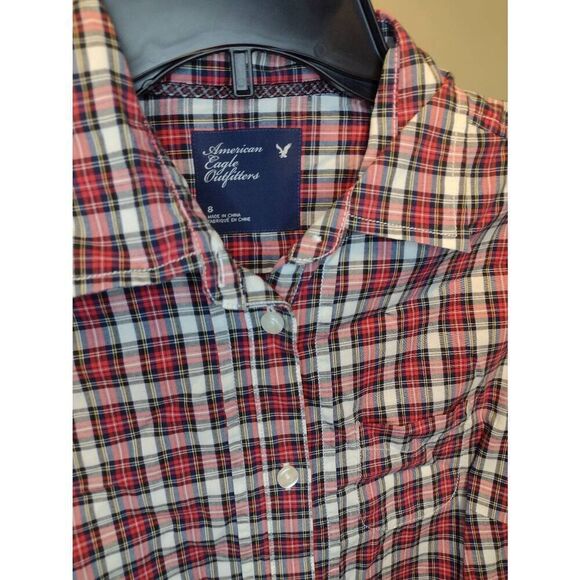 American Eagle Size 8 Women's Long Sleeve Plaid Dress Shirt - Picture 3 of 3